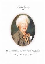 2012 Overlijden Wilhemina Elisabeth van Steenderen de Kok [1916 - 2012]. 